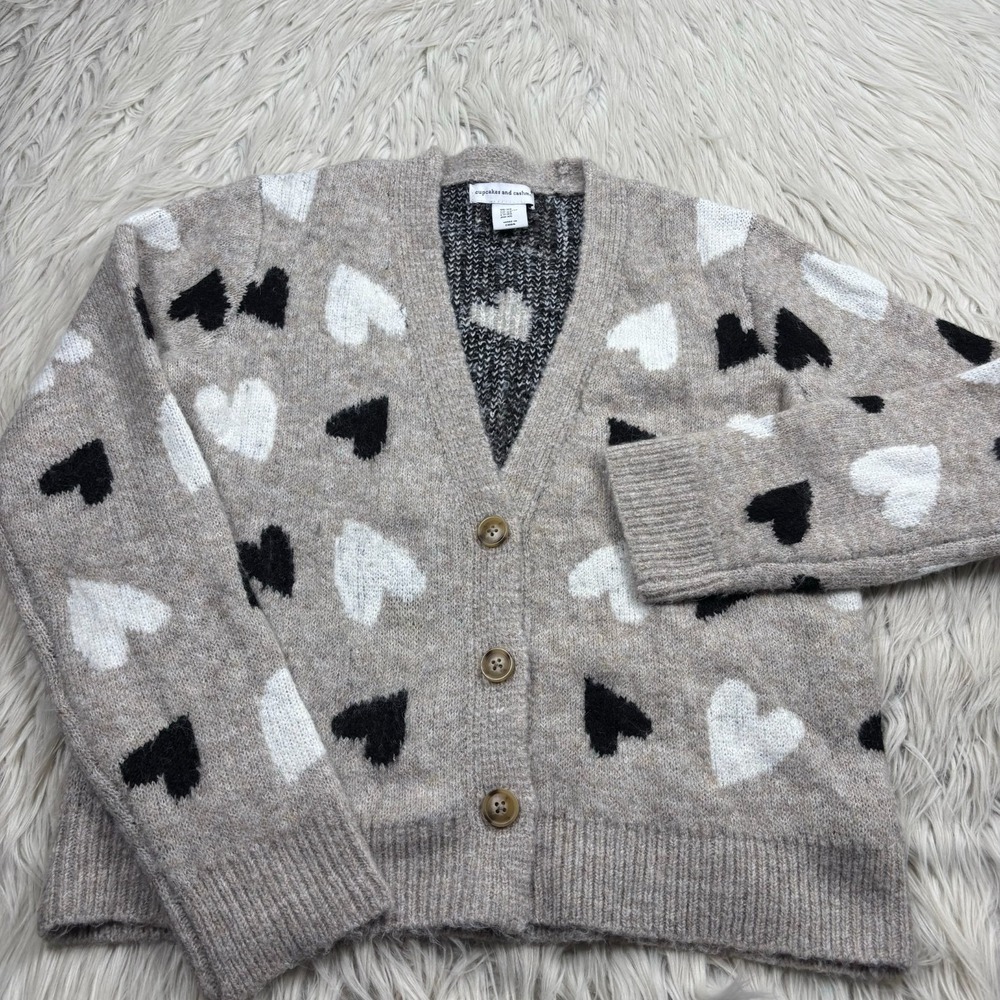 Cupcakes and Cashmere Women's XS Heart Button Cardigan Valentine's Dopamine
